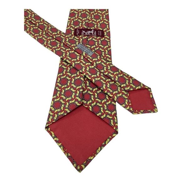 HERMES PARIS Vintage 7420 HA Red Yellow Belt Print Silk Tie France W: 3.5" EX CD - Picture 4 of 7